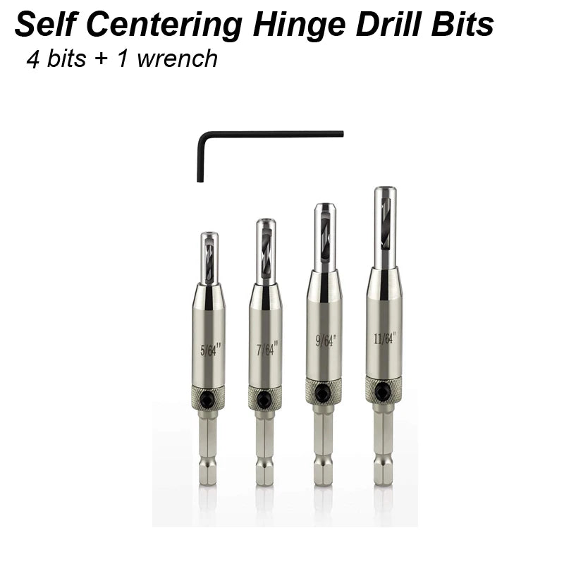 Self‑Centering Hinge Drill Bit Set – Automatic Center Pilot Hole Tool for Cabinet Doors