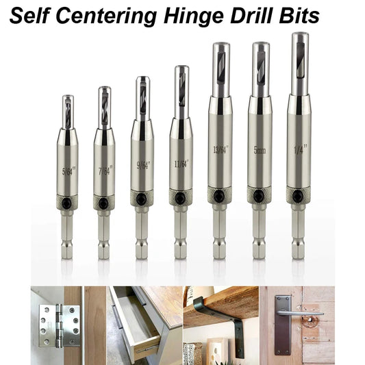 Self‑Centering Hinge Drill Bit Set – Automatic Center Pilot Hole Tool for Cabinet Doors