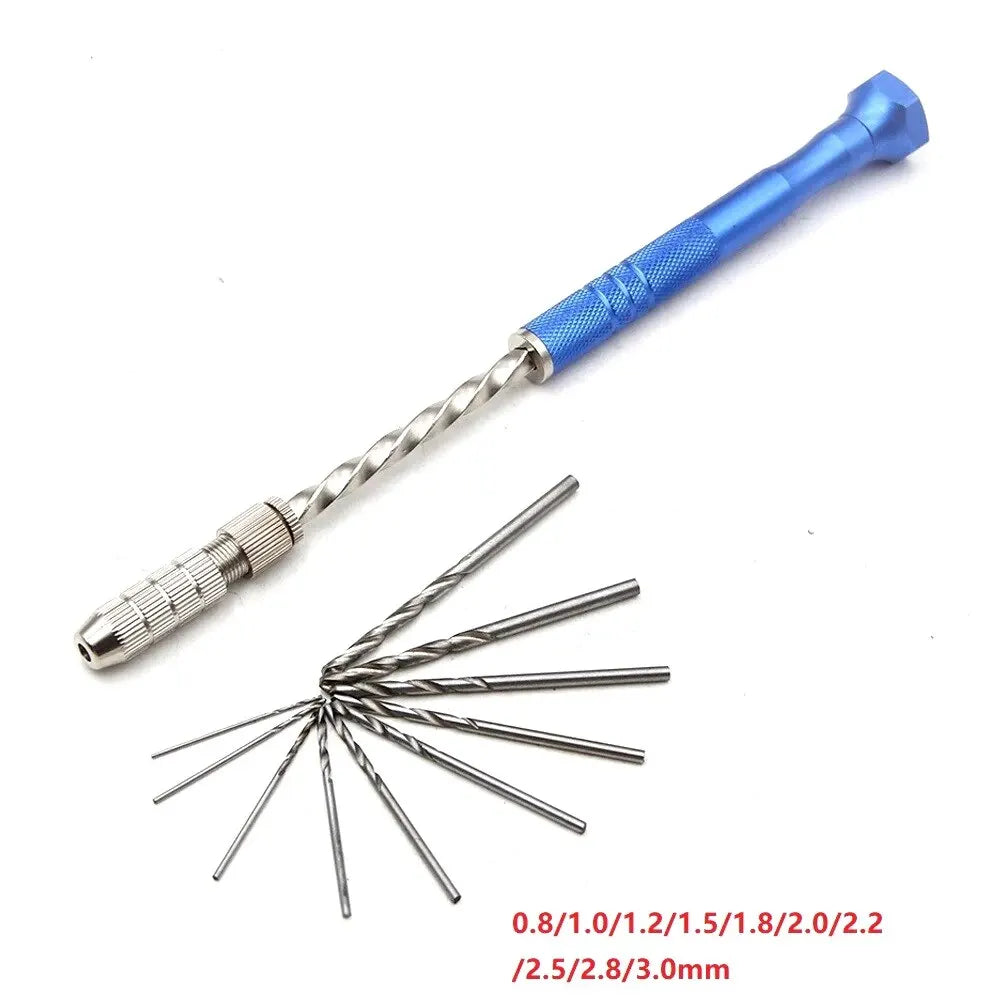 Manual Hand Twist Drill Set – Extended Reach with 10 Micro Drill Bits