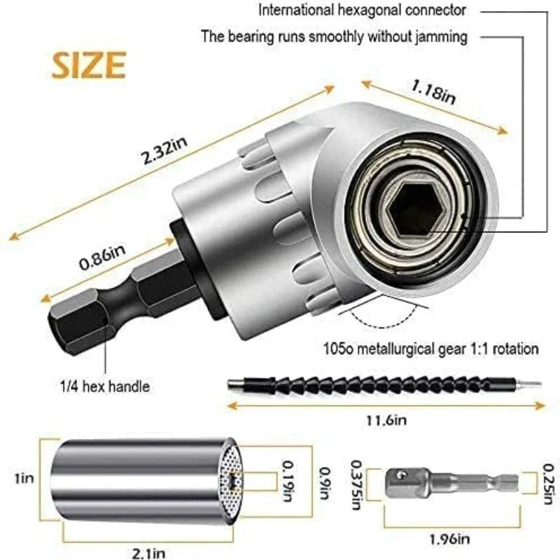 Flexible Drill Extension & Nut Driver Bit Set – Bendable Right Angle Adapter