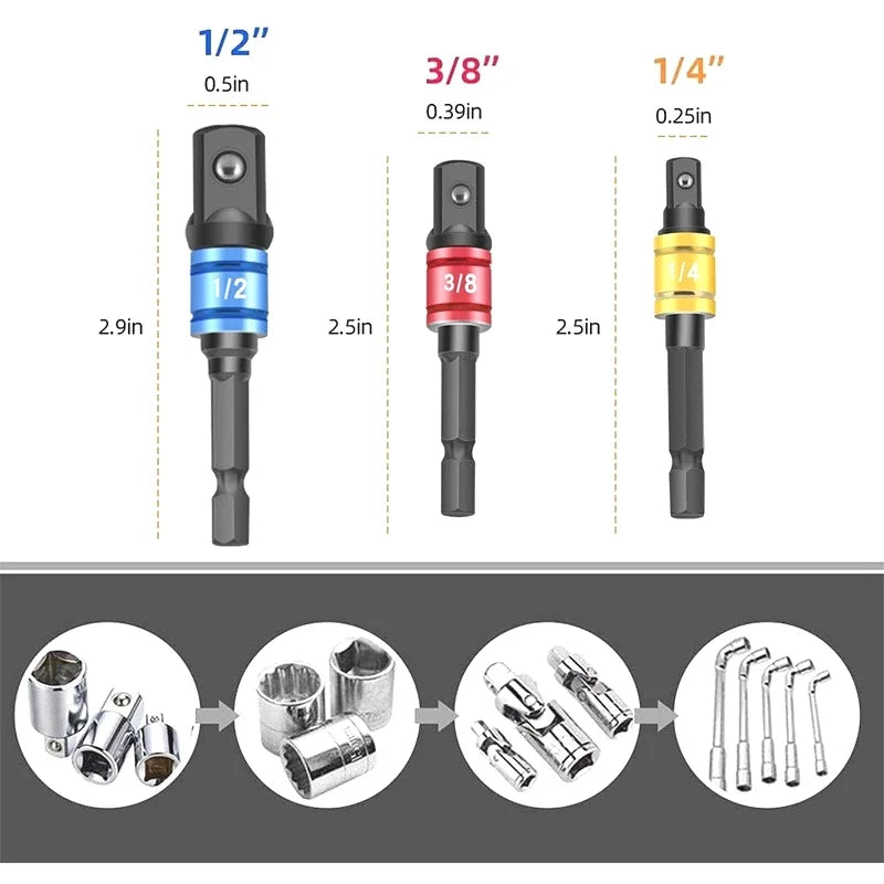 Flexible Drill Extension & Nut Driver Bit Set – Bendable Right Angle Adapter