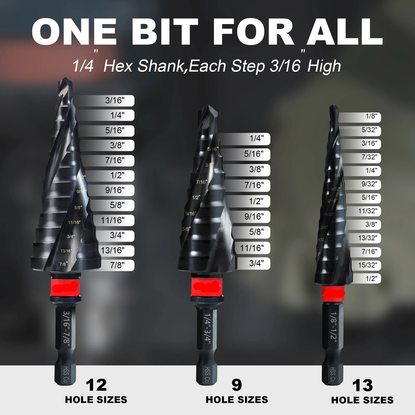 3‑Piece Spiral Step Drill Bit Set – AlTiN Coated M35 Steel (1/8"–7/8")