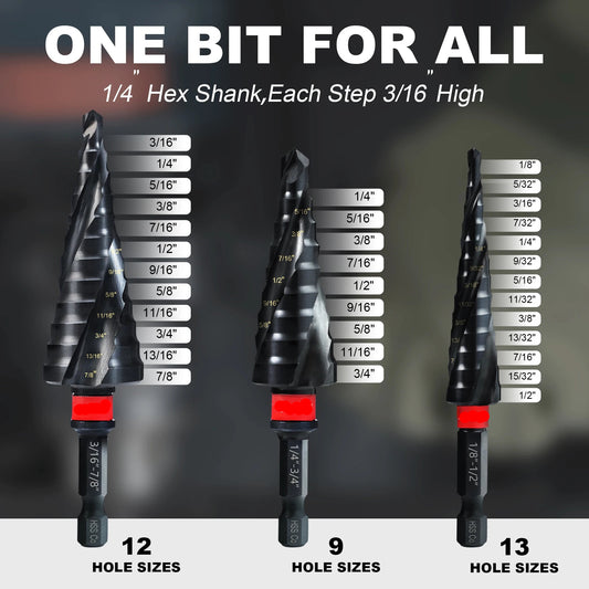 3‑Piece Spiral Step Drill Bit Set – AlTiN Coated M35 Steel (1/8"–7/8")