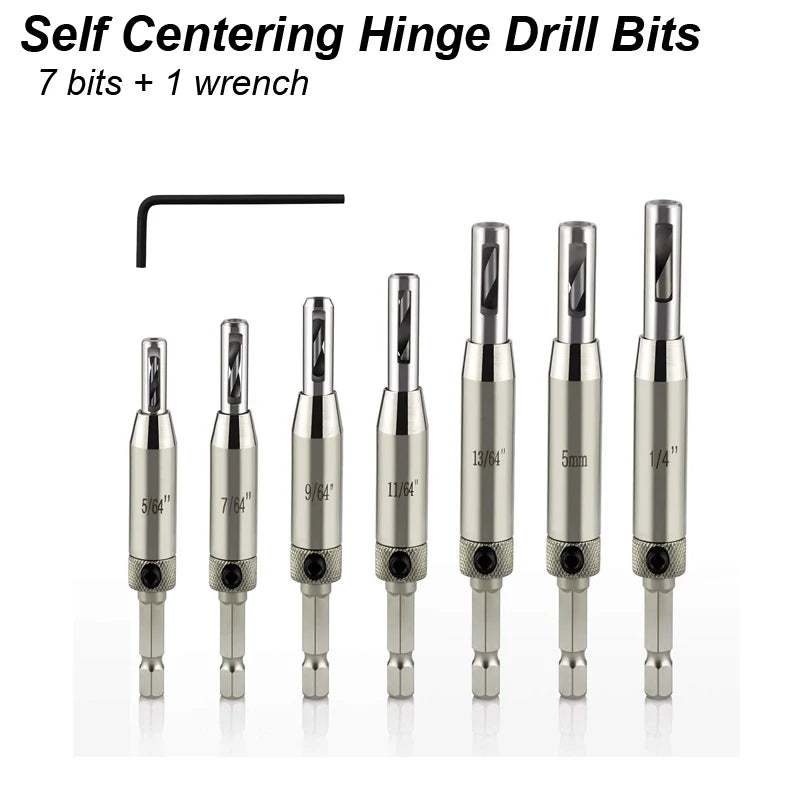 Self‑Centering Hinge Drill Bit Set – Automatic Center Pilot Hole Tool for Cabinet Doors